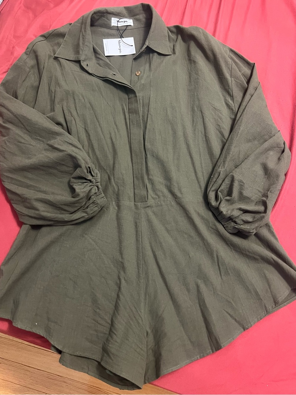 Relaxed Olive Green Linen Romper with Button Placket